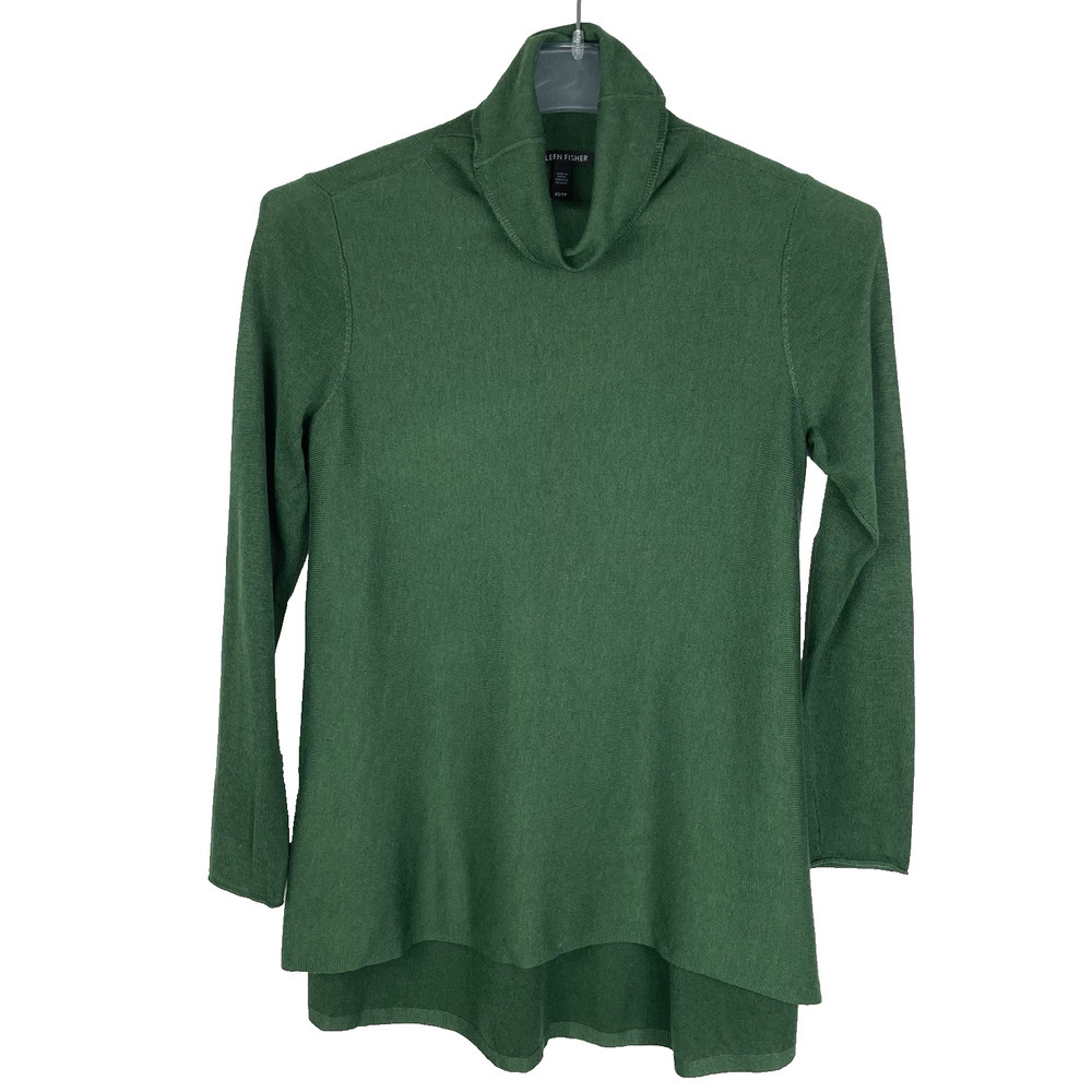 Eileen Fisher Merino Wool Turtleneck Tunic Sweater Size XS Forest Green Casual